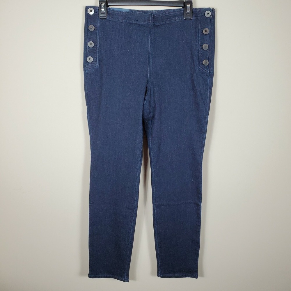 J Jill Denim Blue Dark Wash Maritime slim ankle Jeans Side Zip Sailor 10 NWT